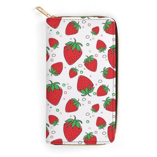 LZNJZ PU-Ledergeldbörse, schwarz, dünne Hundegeldbörse für Damen, Rote Cartoon-Erdbeere, 19.7 x 10.5 x 3.5 cm von LZNJZ