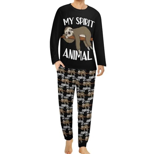 LZNJZ Schlafanzug für Herren mit Taschen, schlafendes Cartoon-Faultier-Herren-Pyjama, Schlafendes Cartoon-Faultier, L von LZNJZ