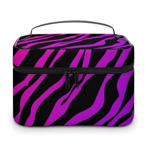 Make-up-Tasche aus PU-Leder, Aquarell-Cartoon-Blätter, Kulturbeutel für Damen und Herren, Schlichtes buntes Zebramuster, 25x18x15cm Make-up-Tasche aus PU-Leder, Aquarell-Cartoon-Blätter, Kulturbeutel für Damen und Herren, Schlichtes buntes Zebramuster, 25x18x15cm von LZNJZ