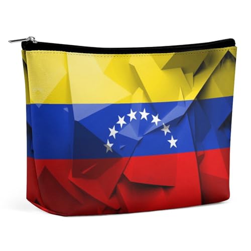 Make-up-Tasche aus PU-Leder, tragbare Kosmetiktasche, mexikanische Flagge, Kulturbeutel für Damen und Herren, Venezianische Flagge, Einheitsgröße von LZNJZ