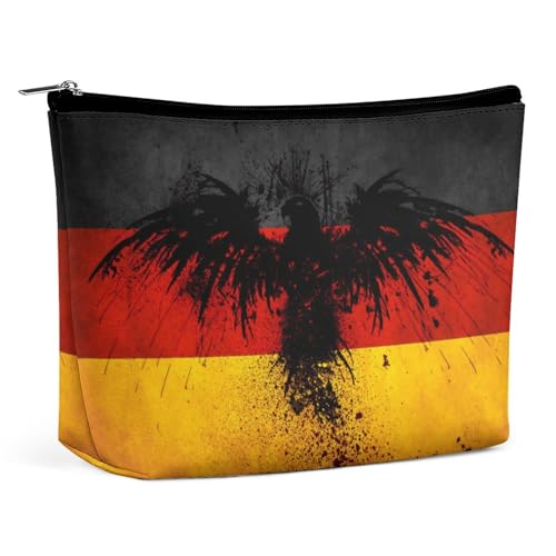 Make-up-Tasche aus PU-Leder, tragbare Kosmetiktasche, mexikanische Flagge, Kulturbeutel für Damen und Herren, Vogel Deutschlandflagge, Einheitsgröße von LZNJZ