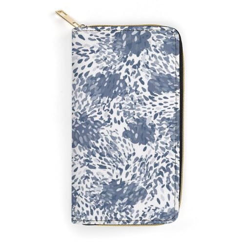 PU Leder Geldbörsen Grün Monstera Leaves Geldbörse für Damen, Abstrakte blaue Blume, 19.7 x 10.5 x 3.5 cm von LZNJZ