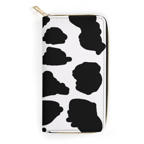 PU Leder Geldbörsen Grün Monstera Leaves Geldbörse für Damen, Kuhflecken, 19.7 x 10.5 x 3.5 cm von LZNJZ