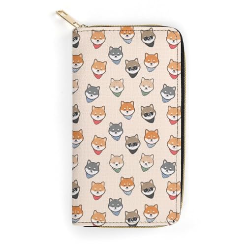 PU Leder Geldbörsen Grün Monstera Leaves Geldbörse für Damen, Niedlicher bunter Hund, 19.7 x 10.5 x 3.5 cm von LZNJZ