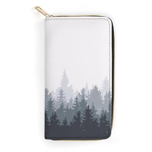 PU Leder Geldbörsen Grün Monstera Leaves Geldbörse für Damen, Quiet Forest, 19.7 x 10.5 x 3.5 cm von LZNJZ