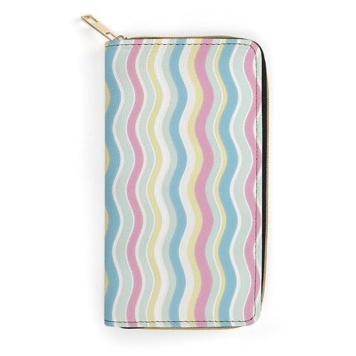 PU Leder Geldbörsen Grün Monstera Leaves Geldbörse für Damen, Waves Rainbow, 19.7 x 10.5 x 3.5 cm von LZNJZ