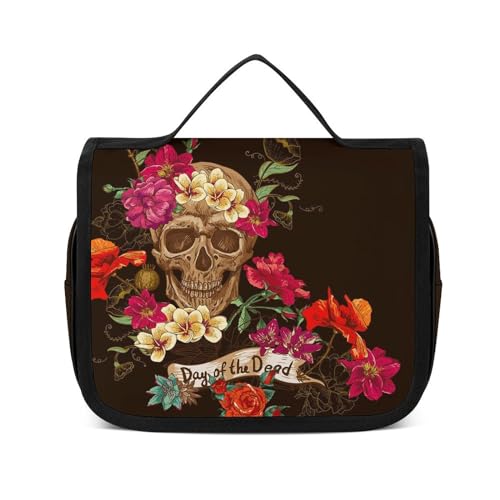 Reise-Kulturbeutel, tragbare Make-up-Tasche, Kranz, Totenkopf-Kulturbeutel für Damen und Herren, Kranz, Totenkopf, 22.5x18.5cm von LZNJZ