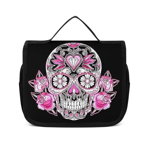 Reise-Kulturbeutel, tragbare Make-up-Tasche, Kranz, Totenkopf-Kulturbeutel für Damen und Herren, Rosendiamant und Totenkopf, 22.5x18.5cm von LZNJZ