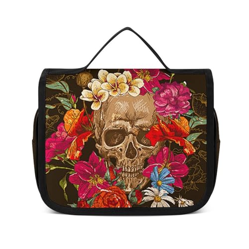 Reise-Kulturbeutel, tragbare Make-up-Tasche, Kranz, Totenkopf-Kulturbeutel für Damen und Herren, Totenkopfkranz, 22.5x18.5cm von LZNJZ