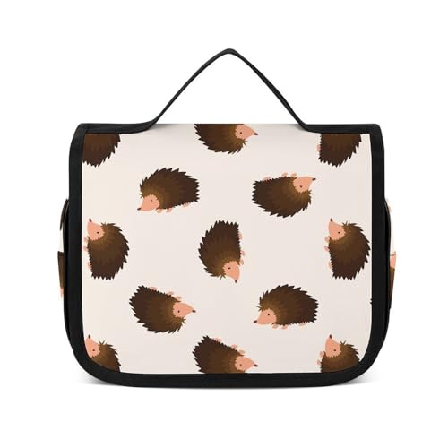 Reise-Kulturbeutel, tragbare Make-up-Tasche, schwarz, Schlichter Zebra-Kulturbeutel für Damen und Herren, Cartoon-Igel, braun, 22.5x18.5cm Reise-Kulturbeutel, tragbare Make-up-Tasche, schwarz, Schlichter Zebra-Kulturbeutel für Damen und Herren, Cartoon-Igel, braun, 22.5x18.5cm von LZNJZ