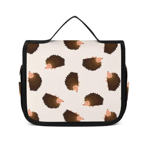 Reise-Kulturbeutel, tragbare Make-up-Tasche, schwarz, schlichter Zebra-Kulturbeutel für Damen und Herren, Cartoon-Igel, braun, 22.5x18.5cm von LZNJZ