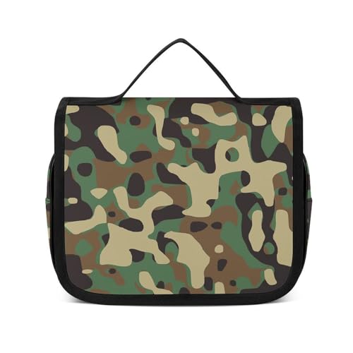 Reise-Kulturbeutel, tragbare Make-up-Tasche, schwarz, schlichter Zebra-Kulturbeutel für Damen und Herren, Klassisches grünes Camouflage, 22.5x18.5cm von LZNJZ