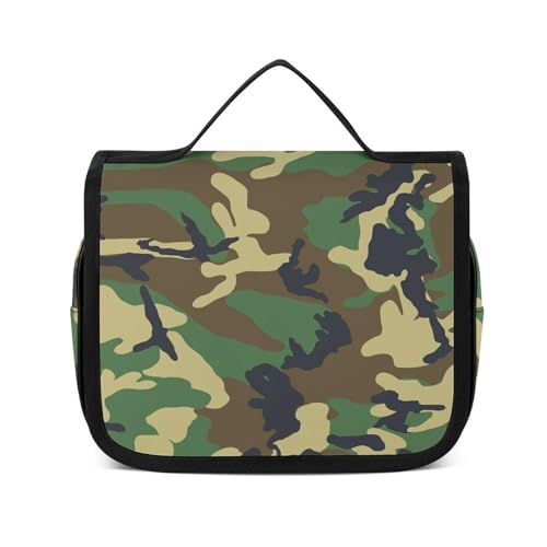 Reise-Kulturbeutel, tragbare Make-up-Tasche, schwarz, Schlichter Zebra-Kulturbeutel für Damen und Herren, Klassisches schwarzes Camouflage, 22.5x18.5cm Reise-Kulturbeutel, tragbare Make-up-Tasche, schwarz, Schlichter Zebra-Kulturbeutel für Damen und Herren, Klassisches schwarzes Camouflage, 22.5x18.5cm von LZNJZ