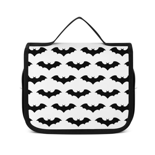 Reise-Kulturbeutel, tragbare Make-up-Tasche, schwarz, schlichter Zebra-Kulturbeutel für Damen und Herren, Schwarzer einfacher Fledermaus im Cartoon-Design, 22.5x18.5cm von LZNJZ