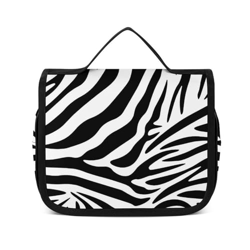 Reise-Kulturbeutel, tragbare Make-up-Tasche, schwarz, schlichter Zebra-Kulturbeutel für Damen und Herren, Schwarzes, schlichtes Zebramuster, 22.5x18.5cm von LZNJZ