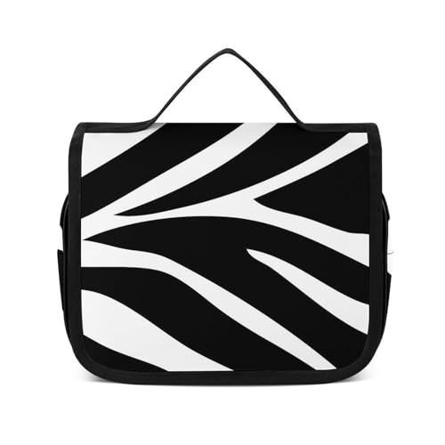 Reise-Kulturbeutel, tragbare Make-up-Tasche, schwarz, schlichter Zebra-Kulturbeutel für Damen und Herren, Schwarzes Cartoon-Zebra, 22.5x18.5cm von LZNJZ