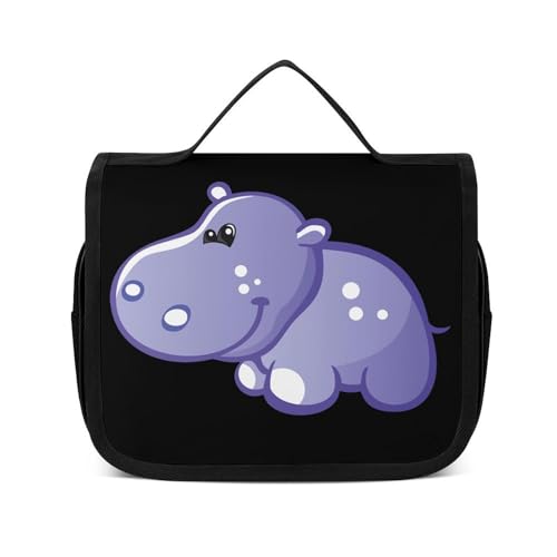 Reise-Make-up-Tasche, einfacher Cartoon-Pinguin-Kulturbeutel für Damen und Herren, Cartoon-Nilpferd, 22.5x18.5cm Reise-Make-up-Tasche, einfacher Cartoon-Pinguin-Kulturbeutel für Damen und Herren, Cartoon-Nilpferd, 22.5x18.5cm von LZNJZ