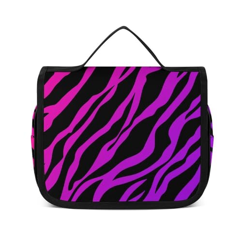 Reise-Make-up-Tasche, einfacher Cartoon-Pinguin-Kulturbeutel für Damen und Herren, Schlichtes buntes Zebramuster, 22.5x18.5cm von LZNJZ