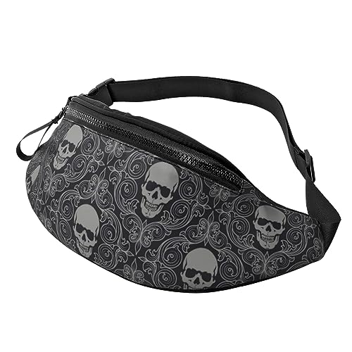 Rock Joy Bauchtasche für Damen und Herren, mit Kopfhöreranschluss, verstellbarer Gürtel, für den täglichen Gebrauch, Reisen, Laufen, Gassigehen, Muster: ernsthafter Totenkopf, 35cm x 14cm von LZNJZ