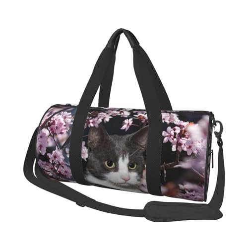 Sporttasche, 45 x 23 x 23 cm, grau kariert, Turnbeutel für Damen und Herren, Blume würdevolle Katze Sporttasche, 45 x 23 x 23 cm, grau kariert, Turnbeutel für Damen und Herren, Blume würdevolle Katze von LZNJZ