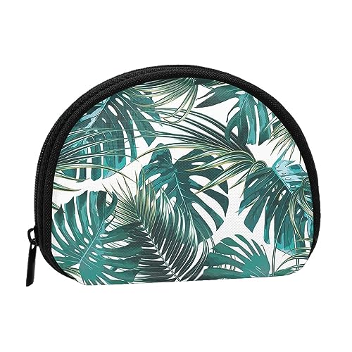 Tragbare Geldbörse mit Reißverschluss, grüne Monstera-Blätter, Münzbörse für Münzen, Lippenstift, Ausweis, Schlüssel, Grüne Monstera-Blätter, 12cm x 9cm, Münztasche von LZNJZ