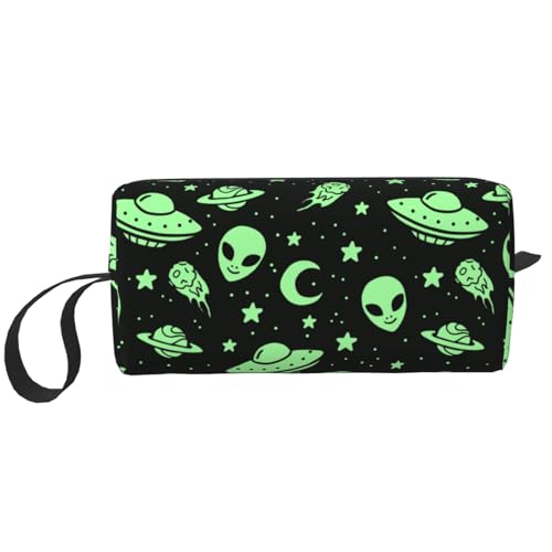 Tragbare Make-up-Tasche, Cartoon-Eishockey-Kulturbeutel für Damen und Herren, Mond Cartoon Alien, 20 x 6 x 9 cm von LZNJZ