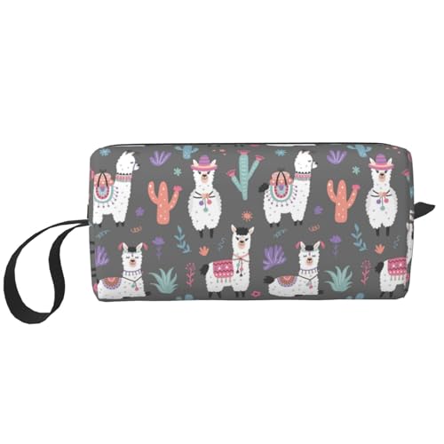 Tragbare Make-up-Tasche, Cartoon-Eishockey-Kulturbeutel für Damen und Herren, Niedliches Retro-Alpaka, 20 x 6 x 9 cm von LZNJZ