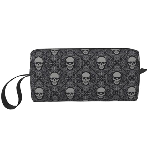 Tragbare Make-up-Tasche, Motiv: ernsthafter Totenkopf, Kulturbeutel für Damen und Herren, Muster: ernsthafter Totenkopf, 20 x 6 x 9 cm von LZNJZ