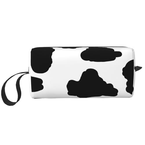 Tragbare Make-up-Tasche, ruhiger Wald, Kulturbeutel für Damen und Herren, Schwarze Cartoon-Kuh, 20 x 6 x 9 cm von LZNJZ