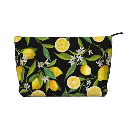 Tragbare Make-up-Tasche für Damen und Herren, pelziger süßer Totenkopf-Kulturbeutel, Blumenblatt, Zitrone von LZNJZ