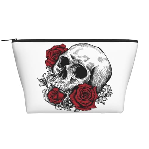 Tragbarer Kulturbeutel für Damen und Herren, Totenkopf-Make-up-Tasche mit Rosenüberzug, Wunderschöne Rose und Totenkopf, Einheitsgröße von LZNJZ