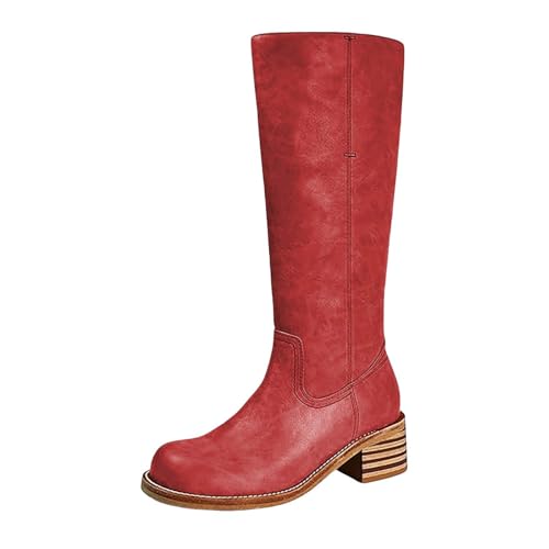 Ankle Boots Damen Schwarz Elegant Western Stiefeletten Damen Flach Stiefeletten Retro Lederstiefel Reißverschluss Freizeitschuhe Kurzstiefel Warm Outdoor Winterstiefel Westernstiefel Biker Stiefel von LZPCarra