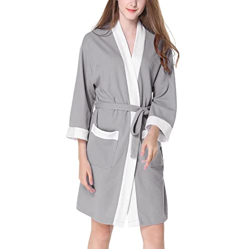 Bademantel Damen Waffelpique Kurz: Sauna BademäNtel-Saunamantel Damen Kurz Frottee-Morgenmantel Damen Leicht Bathrobe Ohne Kapuze Hausmantel,Schlafmantel FüR Party, Reisen, Hotel, Geschenke FüR Frauen von LZPCarra
