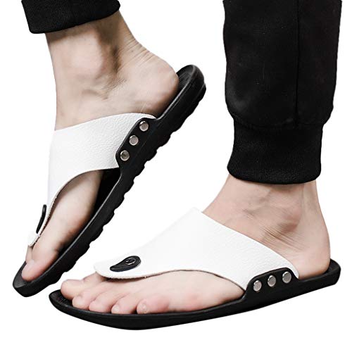 Badeschlappen Herren Klettverschluss Flipflop sandalen Herren Leder-Zehentrenner Rutschfest Hausschuhe Leder-Slippers Sommer Outtdoor OrthopäDische Weit Pantoffeln Badelatschen Freizeitschuhe von LZPCarra