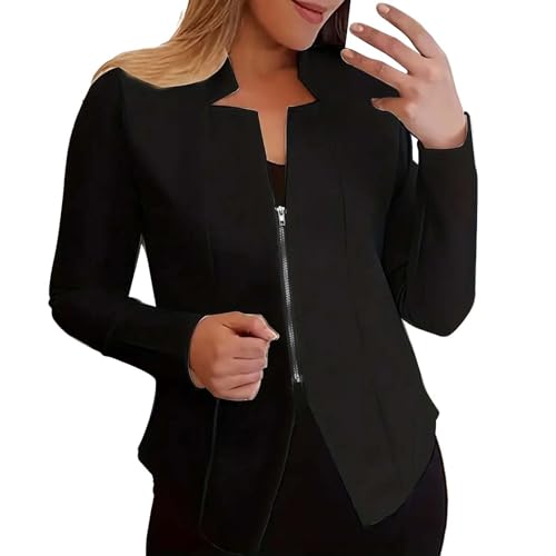 Blazer Damen Kurzgröße - Blazer Stehkragen Damen, Damen Blazerkurzblazer Jacke Stehkragen Taschen Mit Reißverschluss Kurzblazer Festlich Langarm Sakko Modischer Cardigan Open Front Mantel von LZPCarra