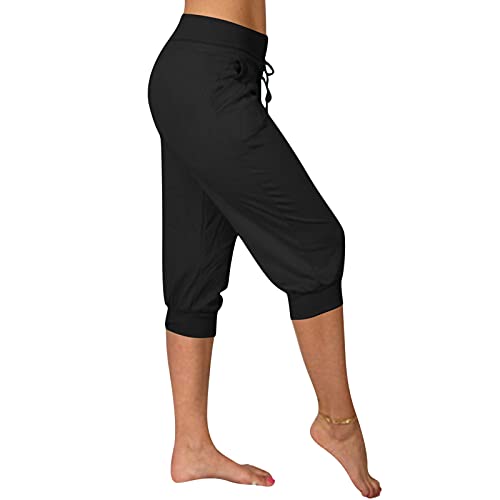 Caprihose Damen Baumwolle 3/4 Trainingshose Capri-Hosen FüR Frauen Kurze Sporthose Sommer Hose Sport-Fitness Jogginghose Barmuda Shorts Sommerhose Knielang Freizeithose-Yogahose-Sweathose-Caprihosen von LZPCarra