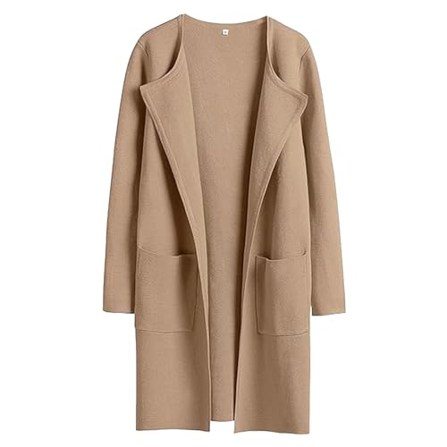 Damen Lange Strickjacke - Longjacke Damen Übergang, Lang Oversize Wintermantel Mit Taschen Strick Open Front Mantel Elegante Strickmantel Sweater Mantel Warm Cardigan Lässige Longstrickjacke von LZPCarra