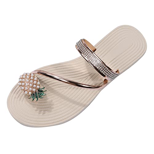 Flip Flops Damen Glitzer Elegant - Slippers Damen Elegant, Sommer Sandalen Bohemian Strass Flache Sandalen Slip-Ons Römersandalen Spitze Schuhe Zehentrenner Lässige Sandaletten Sommersandaletten von LZPCarra