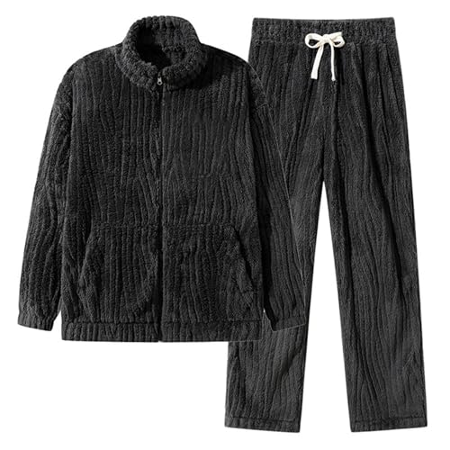Frottee Schlafanzug Herren Große Größen, Hausanzug Herren Kuschelig Warm Winter, Pyjama Langarm Loungewear Fleece Nachtwäsche Reißverschluss Freizeit-Pyjamas Outdoor Kuschelanzug Freizeitanzug von LZPCarra