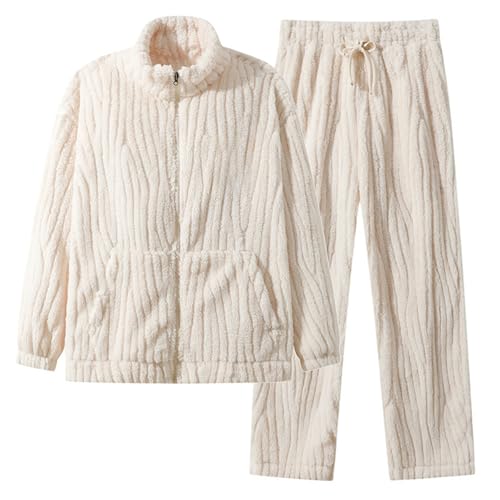 Frottee Schlafanzug Herren Große Größen, Hausanzug Herren Kuschelig Warm Winter, Pyjama Langarm Loungewear Fleece Nachtwäsche Reißverschluss Freizeit-Pyjamas Outdoor Kuschelanzug Freizeitanzug von LZPCarra