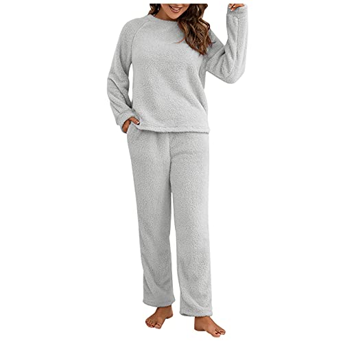 Hausanzug Damen Winter Fleece: Kuschelanzug Damen Flauschig Zweiteilig Kuschel-Schlafanzug Warmer Jogginganzug Lang Pyjamahose Und Oberteile Baumwolle Trainingsanzug 2-Teiler Freizeitanzug-Sportanzug von LZPCarra