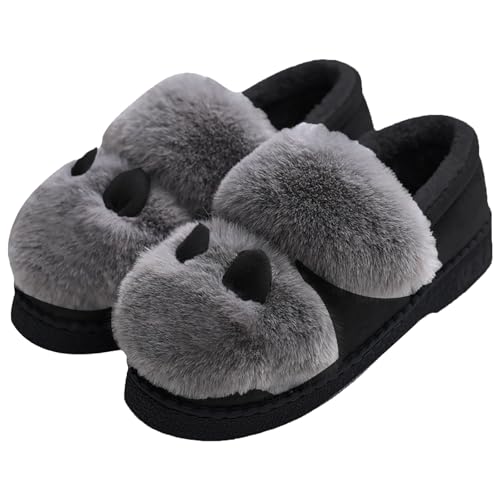 Hausschlappen Damen Flach Hausschuhe Damen Plüsch Geschlossen Winterschuhe Gefüttert Elegant Schlupfschuhe Weich Slipper Warm Baumwollhausschuhe Plateau Heimschuhe Rutschfest Haushaltsschuhe von LZPCarra