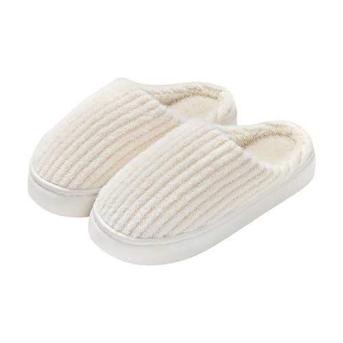 Hausschuhe Damen Winter Plüsch Slipper Elegant Weiße Schlupfschuhe Damen Pantoffeln Plateau Winterschuhe Gefüttert Hausschlappen Warm Haushaltsschuhe Rutschfest Schlupfschuhe Baumwollhausschuhe von LZPCarra