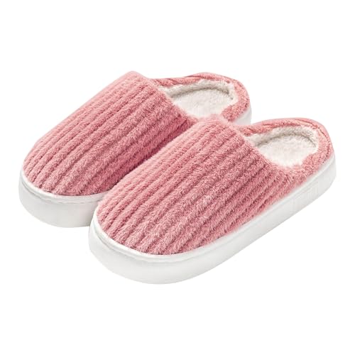 Hausschuhe Damen Winter Plüsch Slipper Elegant Weiße Schlupfschuhe Damen Pantoffeln Plateau Winterschuhe Gefüttert Hausschlappen Warm Haushaltsschuhe Rutschfest Schlupfschuhe Baumwollhausschuhe von LZPCarra