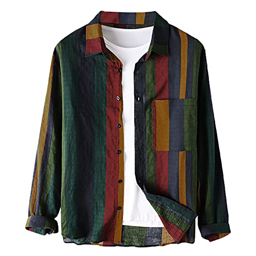 Herrenhemd Bunt Langarm Baumwolle - Oberteile Mit V Ausschnitt Herren, Langarm Hemd Gestreiftes Hemd Freizeithemd Regular Fit Hemd Sommer Freizeithemden Casual Mit Knöpfen Business Shirt von LZPCarra