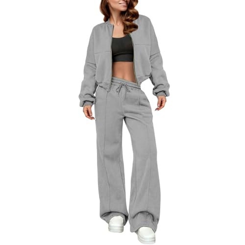 Jogginganzug Damen Set Baggy, Trainingsanzug Damen Set Fleece, Hausanzug Kuschelig Warm Winter Ohne Kapuze Loungewear Cardigan Und Jogginghose Kuschelig Tracksuit Reißverschluss Freizeitanzug von LZPCarra