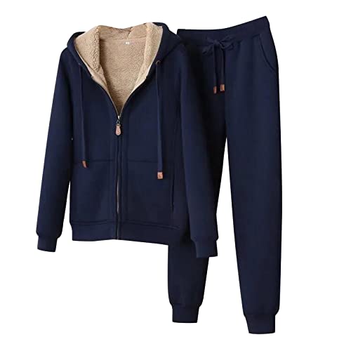 Jogginganzug Damen Winter Fleece - Hausanzug Damen Kuschelig Große Größen, Warm Freizeitanzug Mit Kaputze Schlafanzug 2-Teilig Sportanzug Set Mit Taschen Einfarbige Stretch Anzug Trainingsanzug von LZPCarra