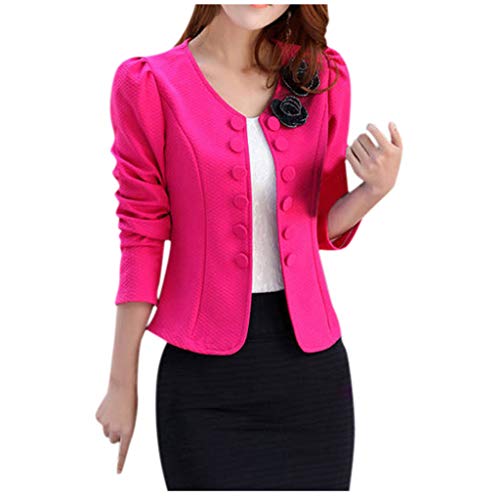 Kurzblazer Damen Pink | Blazer Boucle Damen | Elegant Sakko Einfarbig Übergangsjacke Kurz Blazer Langarm Cardigan Für Damen Anzüge Slim Fit Blazer Rundhals Tops Büro Boucle Blazer Kurzjacke von LZPCarra