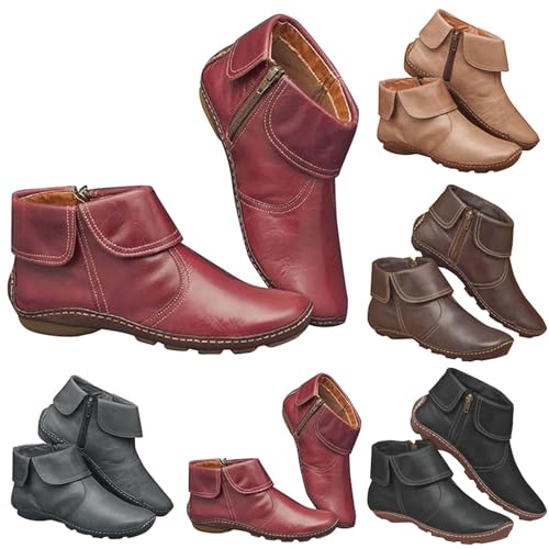 LZPCarra Ankle Boots Damen Elegant Schwarze Stiefeletten Damen Leder Biker Stiefel Wasserfest Wanderstiefel Sportlich Knöchelhoch rutschfest Außenschuhe Bequeme Reitstiefeletten Reißverschluss Boots von LZPCarra