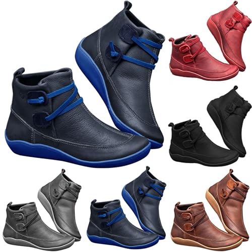 LZPCarra Ankle Boots Damen Elegant Schwarze Stiefeletten Damen Leder Biker Stiefel Wasserfest Wanderstiefel Sportlich Knöchelhoch rutschfest Außenschuhe Bequeme Reitstiefeletten Reißverschluss Boots von LZPCarra